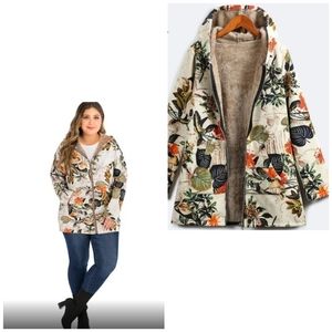 Gracila Floral Print Jacket Fur Lined Tropical Winter Fall Cottagecore Hippie